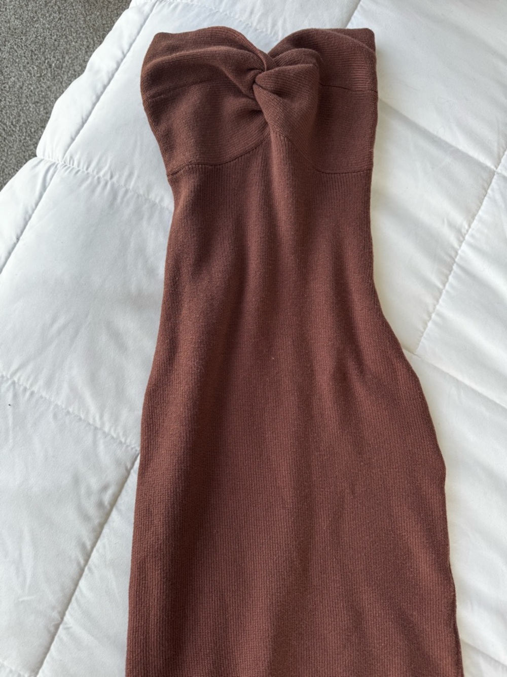 Strapless Twist Knit Dress - Brown